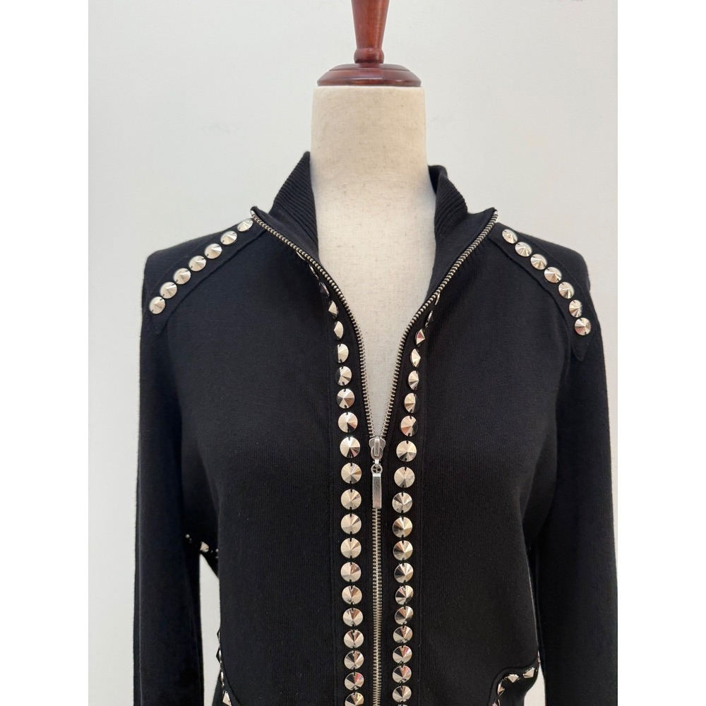 Boston Proper Studded Cardigan Large Black Zip Front Mock Neck NWT - Picture 3 of 11
